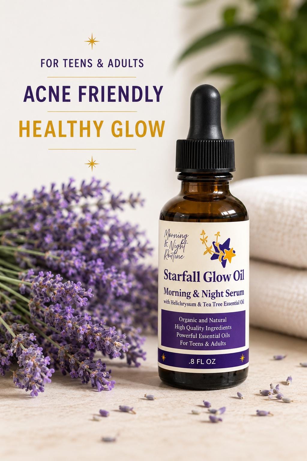 Acne-Prone Face Oil | Glow Serum for Teens,  Adults | Helichrysum & Tea Tree Essential Oils