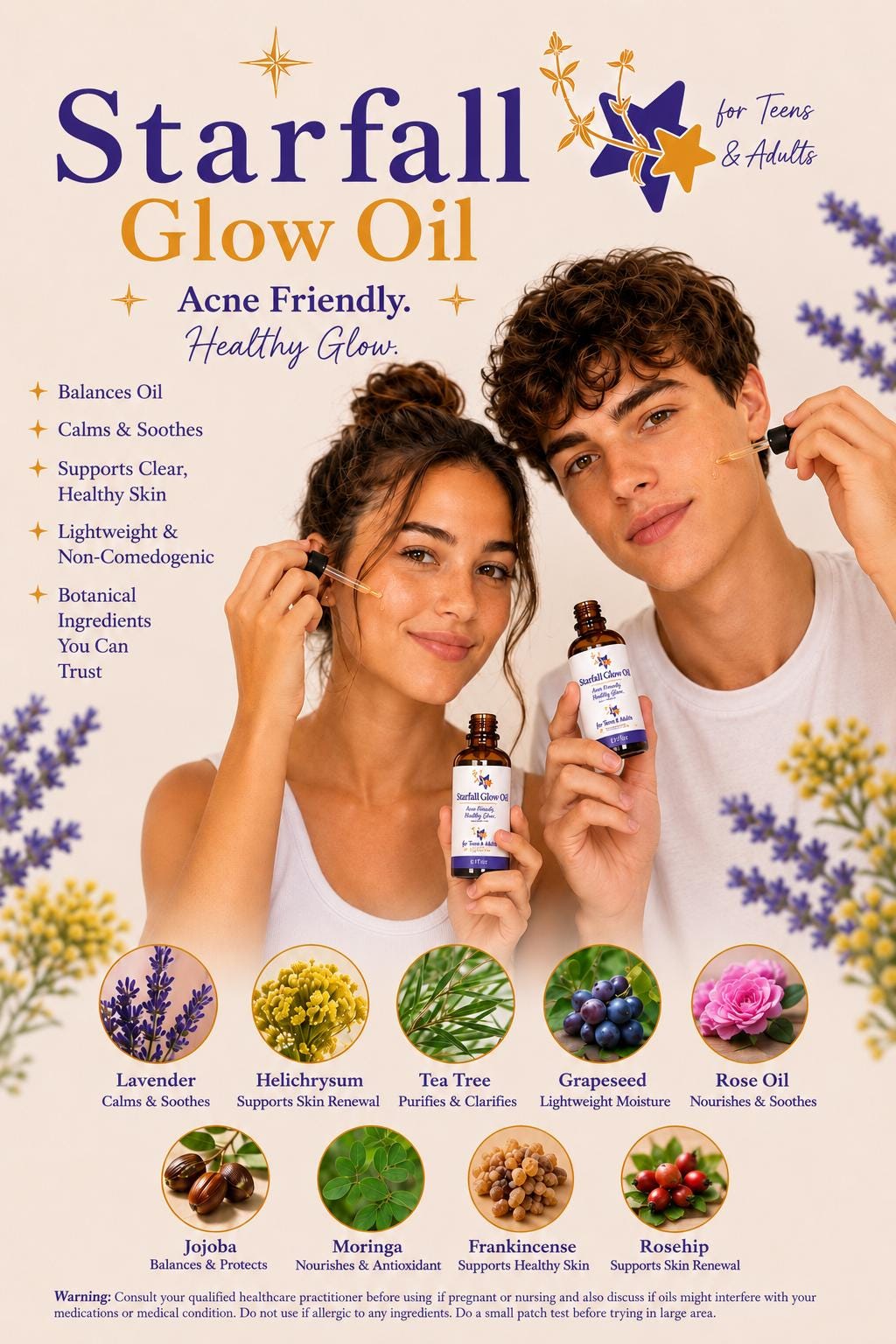 Acne-Prone Face Oil | Glow Serum for Teens,  Adults | Helichrysum & Tea Tree Essential Oils