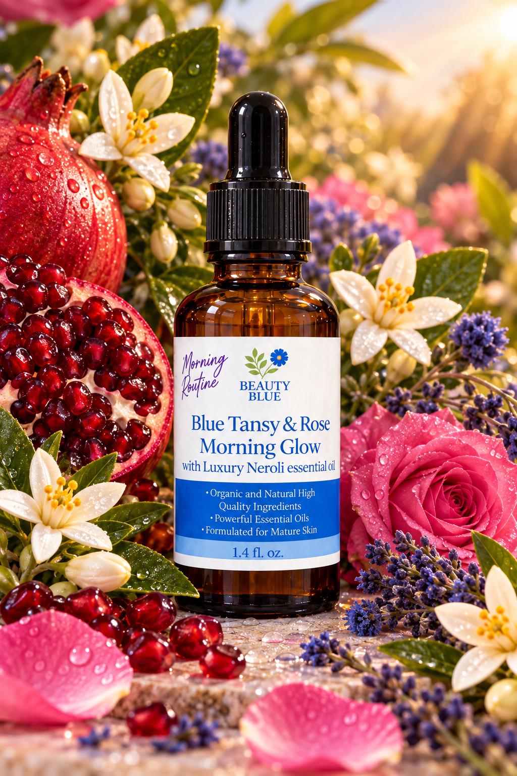 Anti Aging Morning Face Oil; Blue Tansy Rose Neroli  | Organic Skincare Barrier Support
